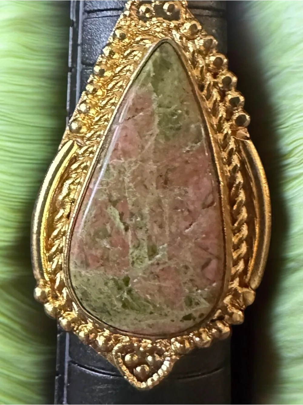 Gold Teardrop Pink & Green Stone Statement Ring